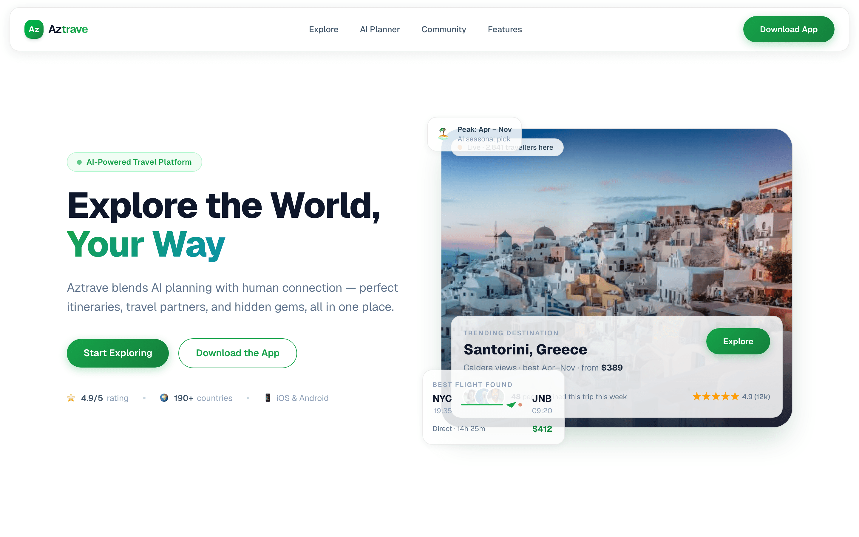 Aztrave — Travel & mobile app interface